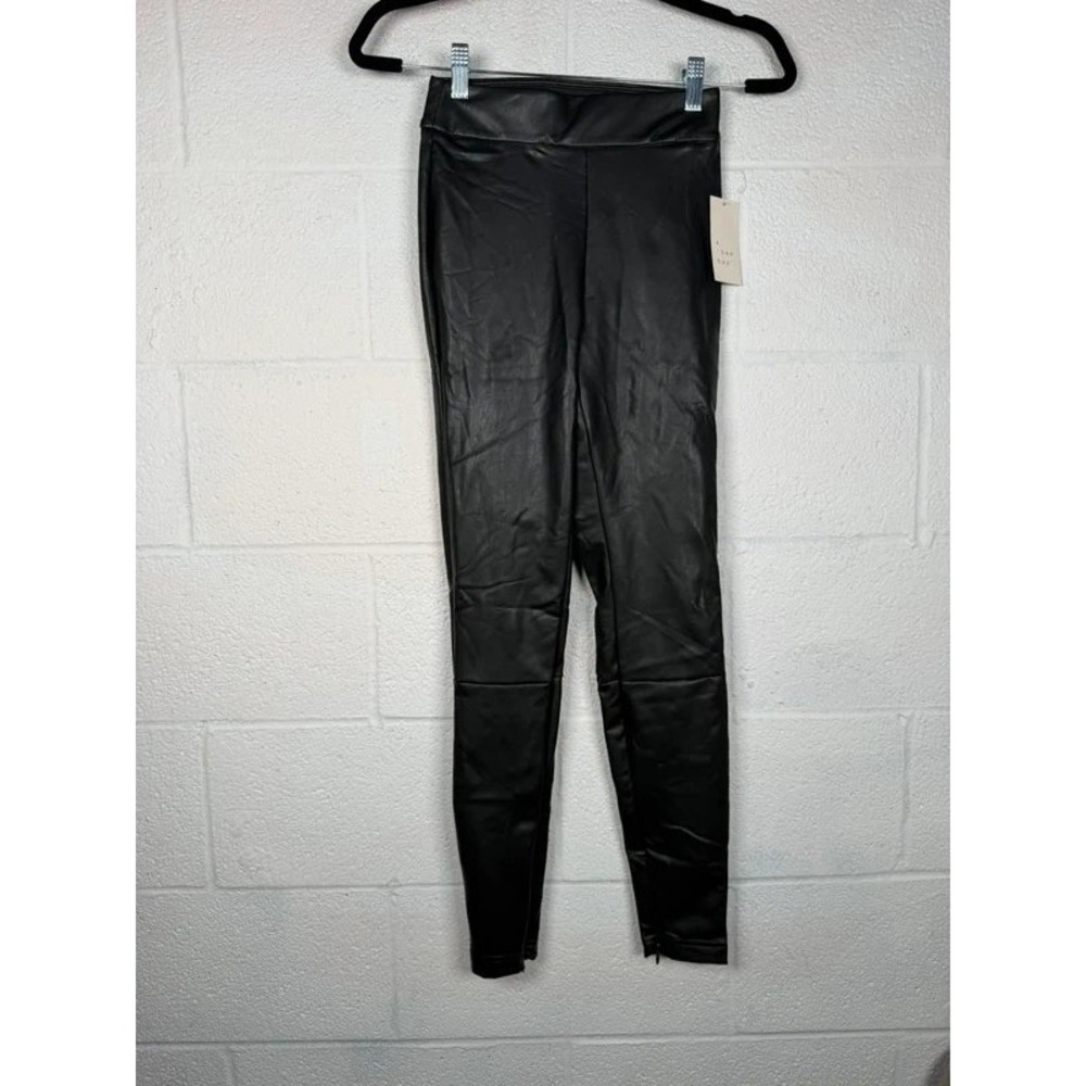 A New Day Women's XS Black Faux Leather Leggings Skinny Ankle Zip Pants NWT